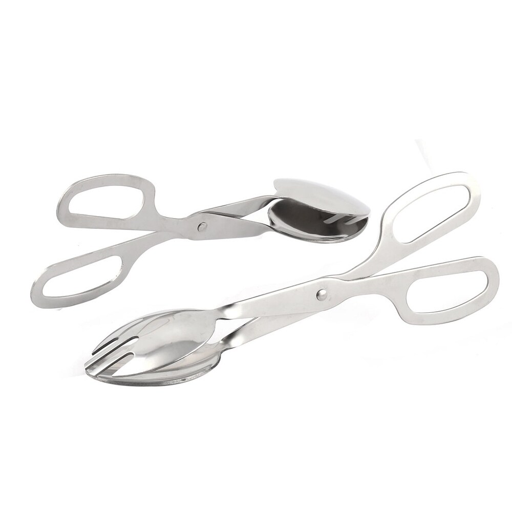 Food Cake Barbecue Stainless Steel Scissors Style Tong Clip Clamp 2 PCS   Silver Tone