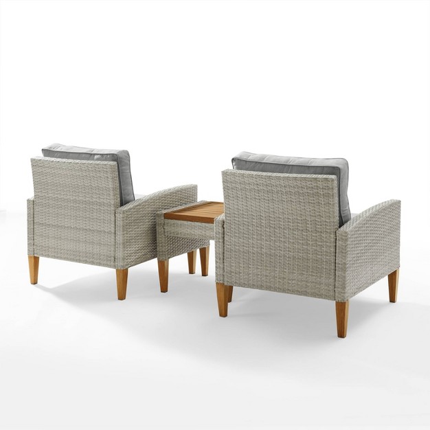 Capella 3pc Outdoor Wicker Chair Set Gray Crosley