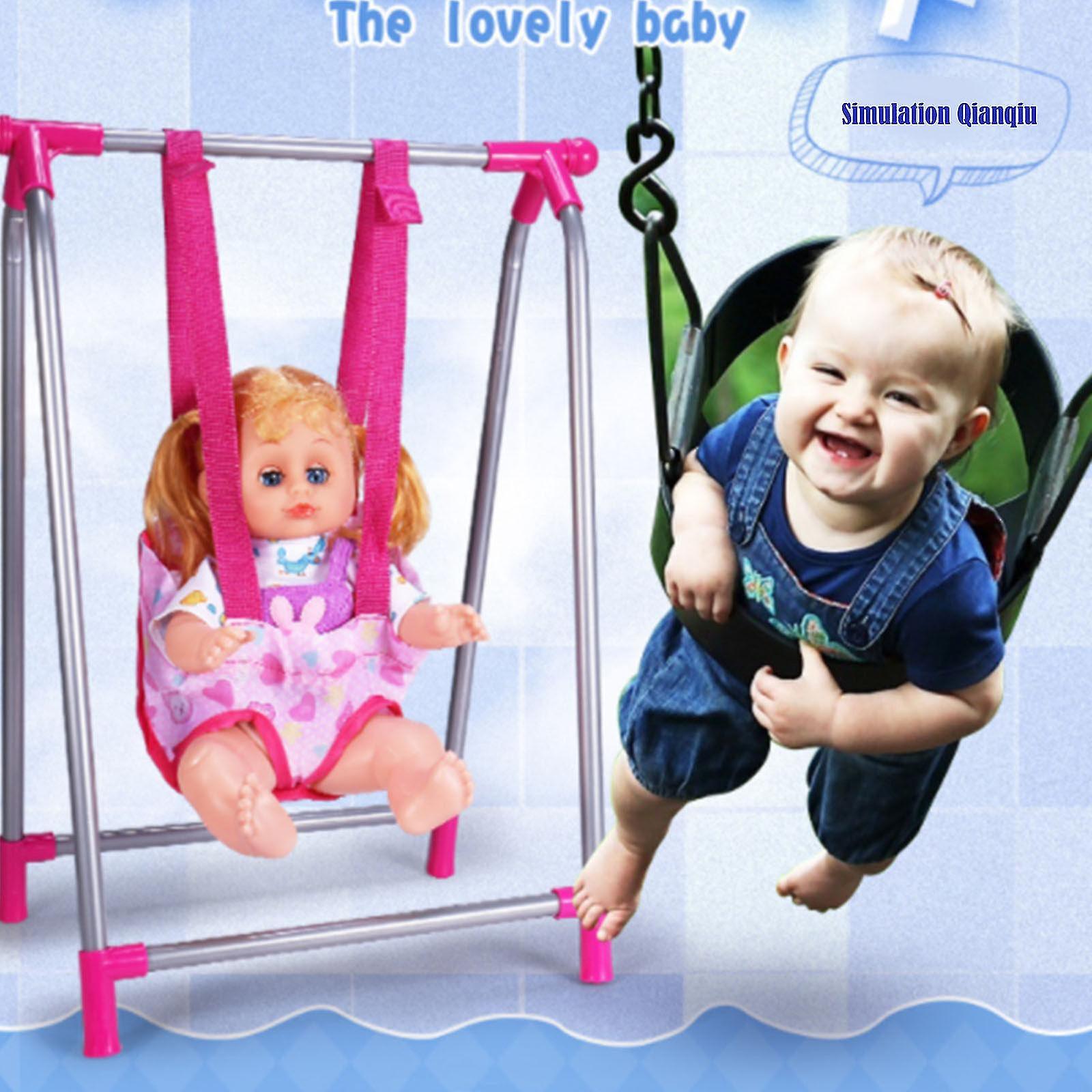 Baby Doll Playset With Foldable Doll Stroller，doll Crib，doll High Chair，swing Baby Doll Accessories