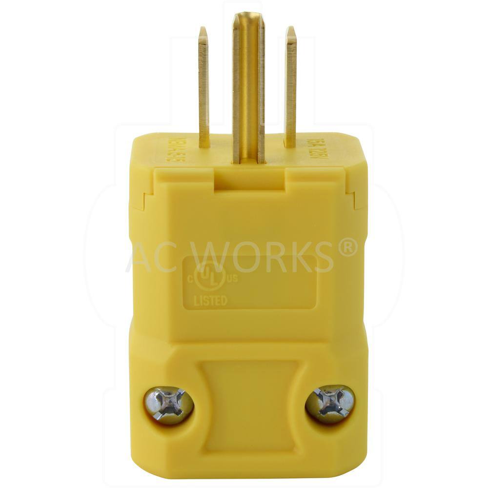 AC WORKS 15 Amp 125-Volt NEMA 5-15P Square Household Plug with UL C-UL Approval ASQ515P-YW