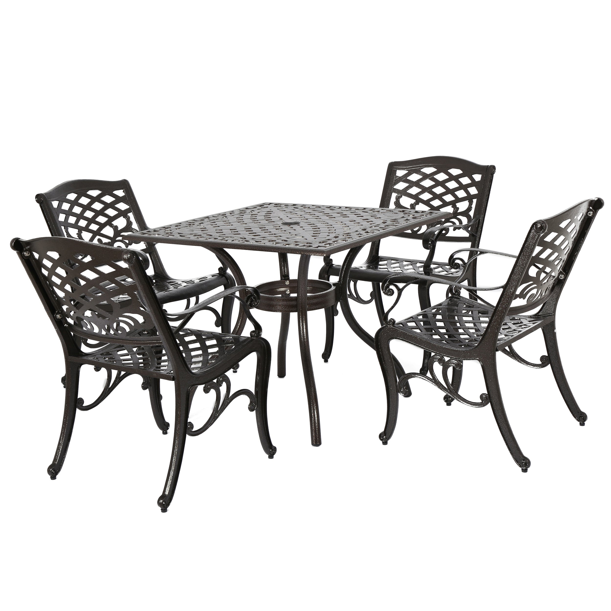 Odena Outdoor 5-piece Cast Aluminum Square Bronze Dining Set