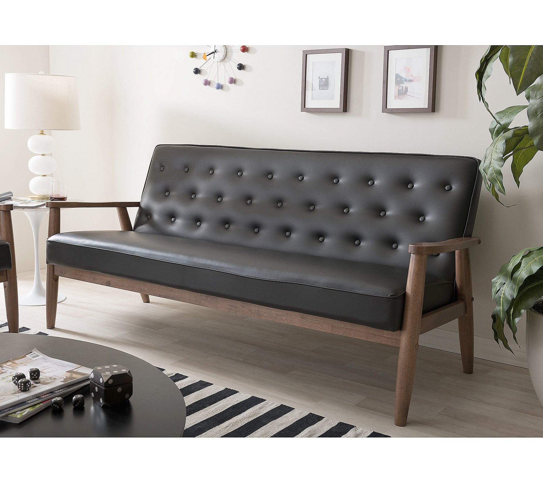 Sorrenti Mid-century Retro Modern Upholstered Wooden Sofa