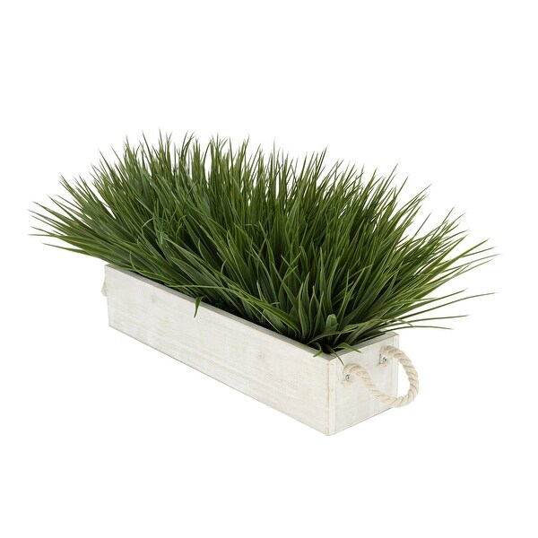 Faux Green Farm Grass in Large Washed Wood Trough with Rope Handles