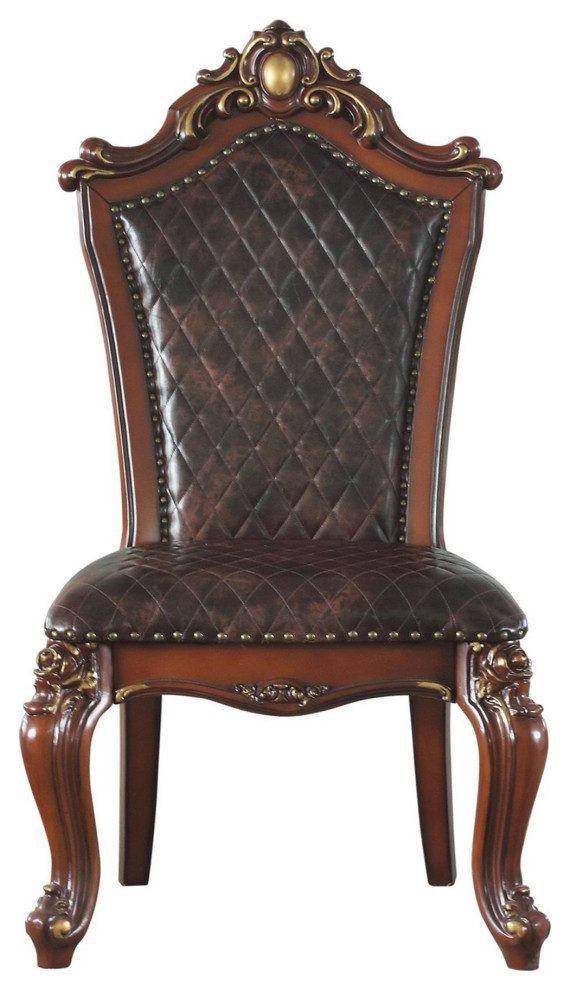 Leatherette Padded Side Chair With Button Tufted Back  Set Of 2  Brown   Victorian   Dining Chairs   by VirVentures  Houzz