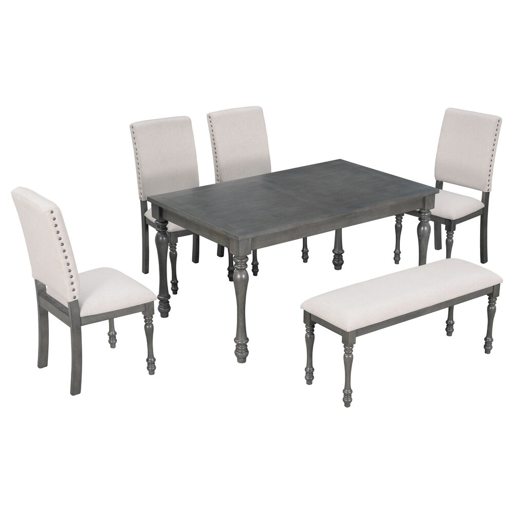 Classic 6 Piece Wood Dining Table Sets w/Upholstered Chairs   Bench