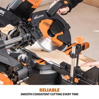 Evolution Power Tools 15 Amp 10 in. Dual Bevel Sliding Miter Saw with Laser Guide Dust Bag 13 ft. Power Cord and 28-T Multi-Material Blade R255SMSDB+