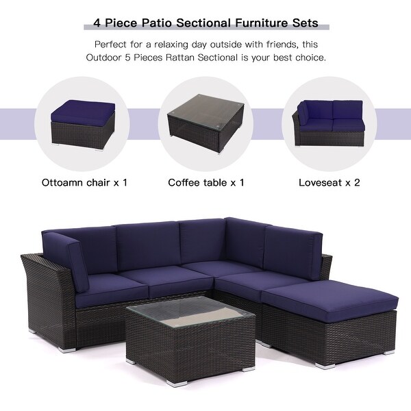 4 pieces Outdoor Patio Furniture Rattan Conversation Sofa Sectional Sets - Overstock - 33808766