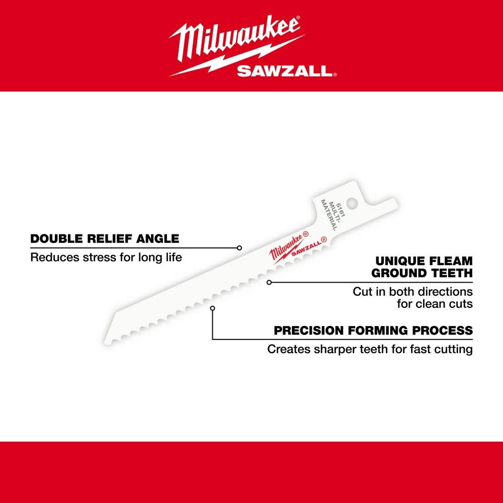 MW 3-5/8 in. 18 TPI SUPER SAWZALL Blades 5PK 48-00-5163 from MW