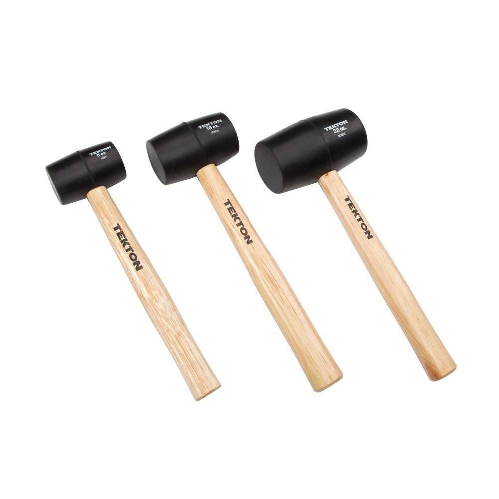 TEKTON 8 16 32 oz. Wood Handle Rubber Mallet Set (3-Piece) 30508