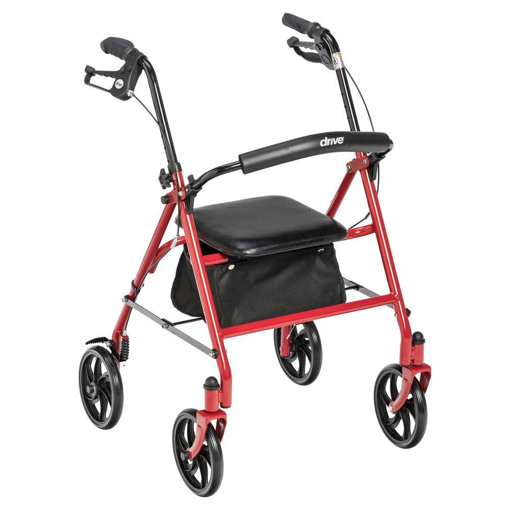 Drive Medical Four Wheel Rollator Rolling Walker with Fold Up Removable Back Support Red 10257RD-1