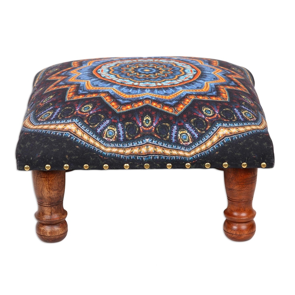 Novica Handmade Floral Ignite Upholstered Ottoman Foot Stool