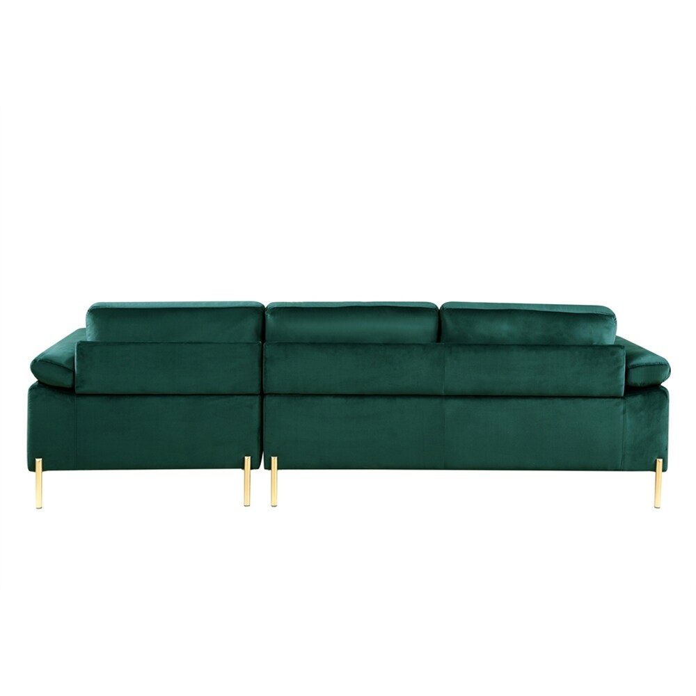 Velvet Sectional Sofa Chaise with Wood Frame and Removable Back