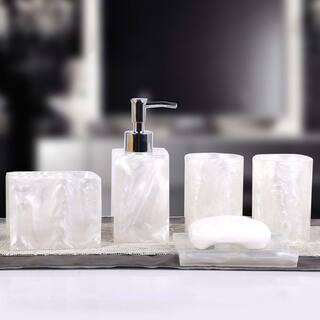 Dracelo 5-Piece Bathroom Accessory Set with Dispenser Tumbler Toothbrush Holder Soap Dish in. White B071LNNTRB