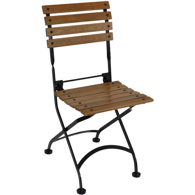 Sunnydaze Indoor outdoor Patio Or Dining Chestnut Wooden Folding Bistro Arm Chair Brown