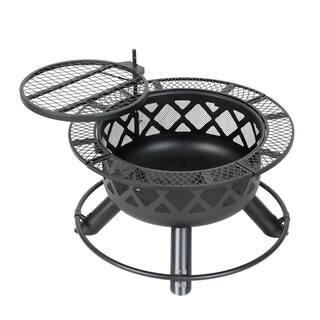 HeatMaxx Outdoor Wood Burning Fire Pit Backyard with Cooking Grill 32 in. Black Mini Ranch Fire Pit SRFP9624