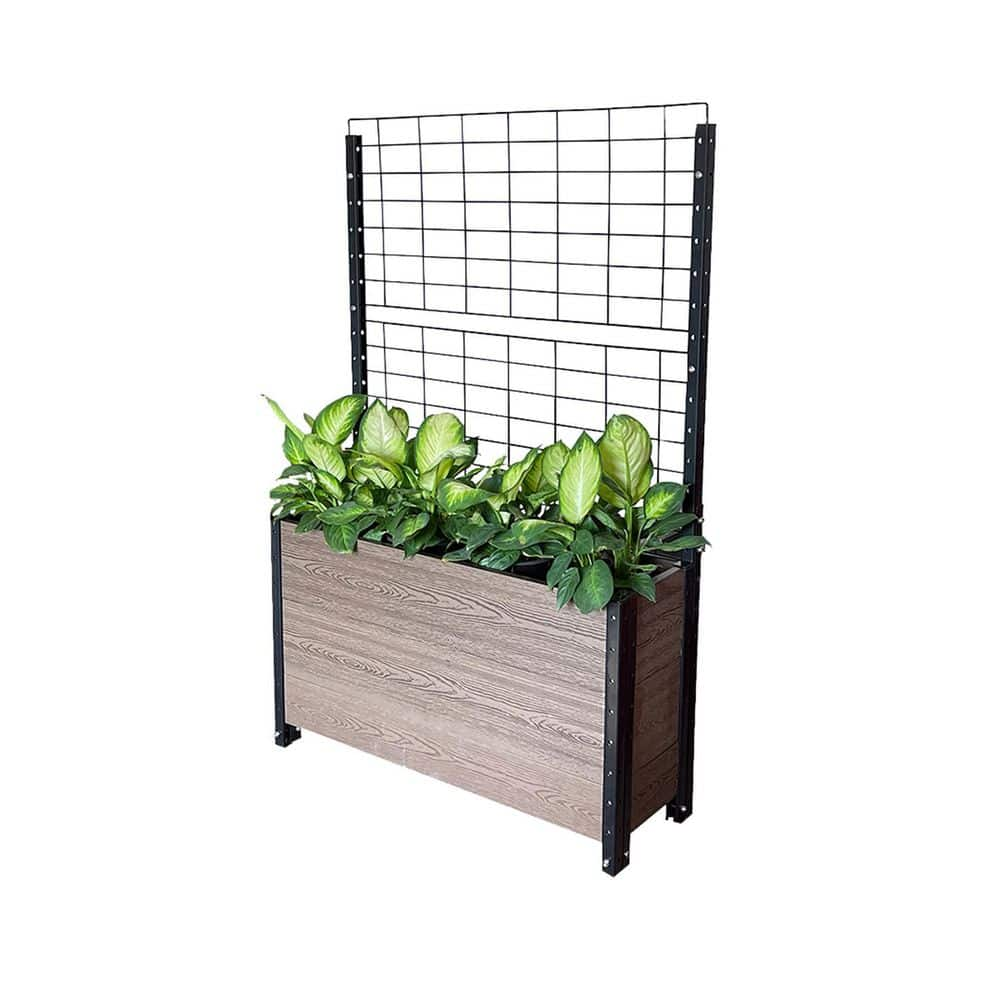 EverBloom Deep Trough Brown Composite Board and Steel Raised Planter with Trellis K2106