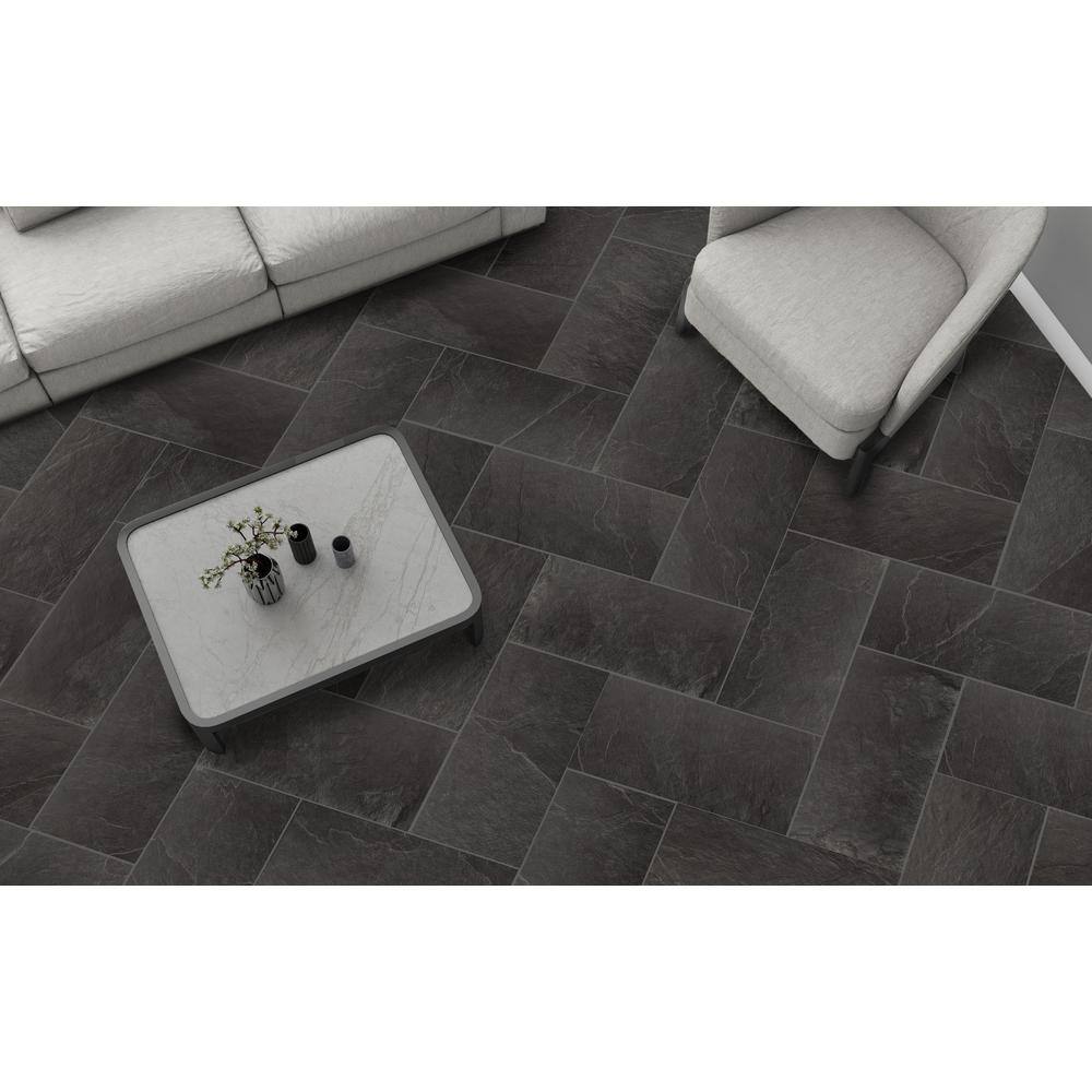 Florida Tile Home Collection Sediment Slate Black 12 in. x 24 in. Porcelain Floor and Wall Tile (13.62 sq. ft.Case) CHDESDS1012X24