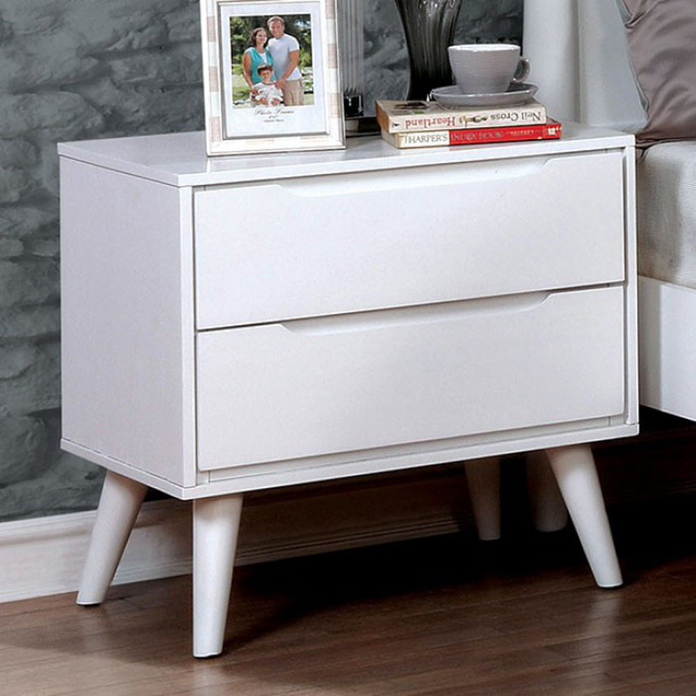 Benzara Lennart II Mid-Century Modern Nightstand, White Finish