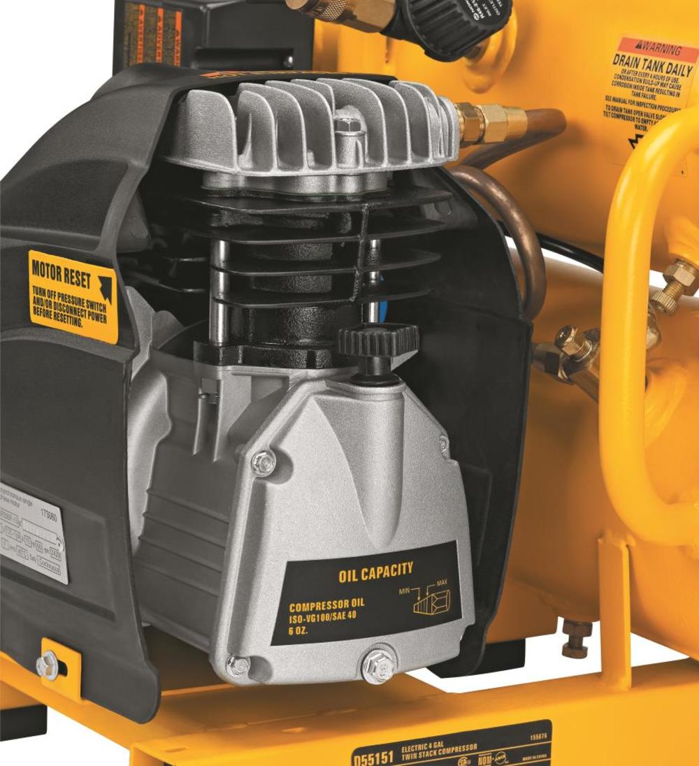 DEWALT HEAVY-DUTY CONTINUOUS 4 GALLON ELECTRIC HAND CARRY COMPRESSOR (D55151) ;