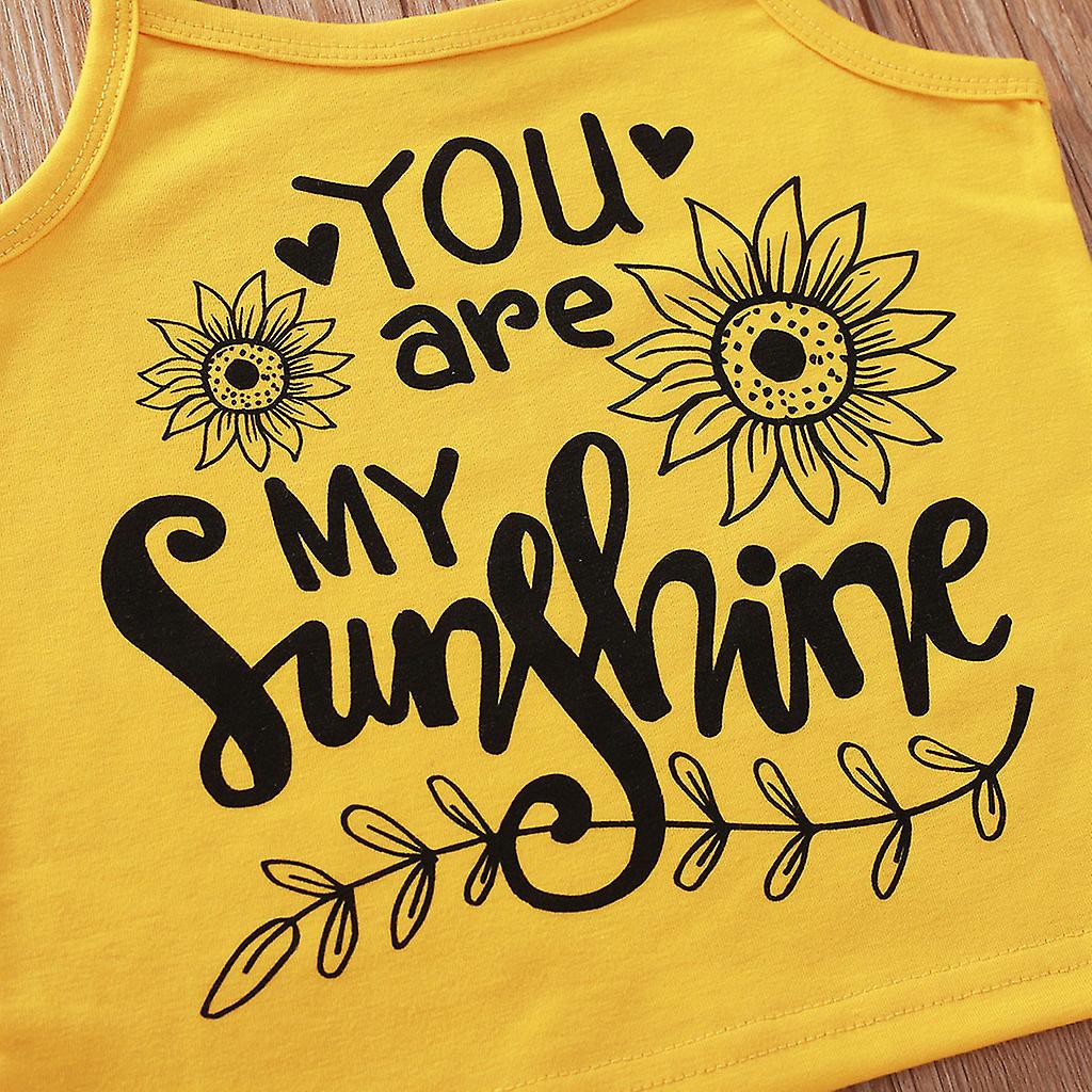 Toddler Baby Girl Summer Clothes Sleeveless Vest Tops Floral Shorts Pants 2pcs Casual Outfits Yellow 90cm