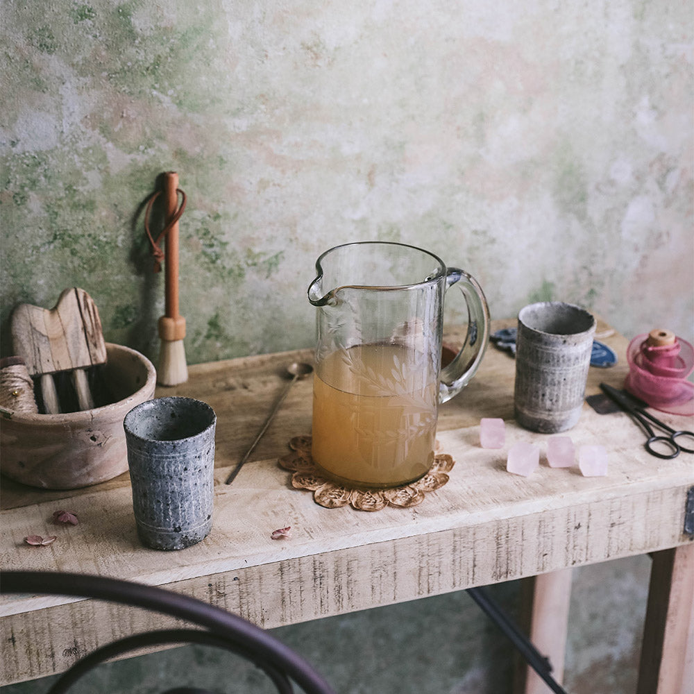 Etched Artisan Glass Pitcher