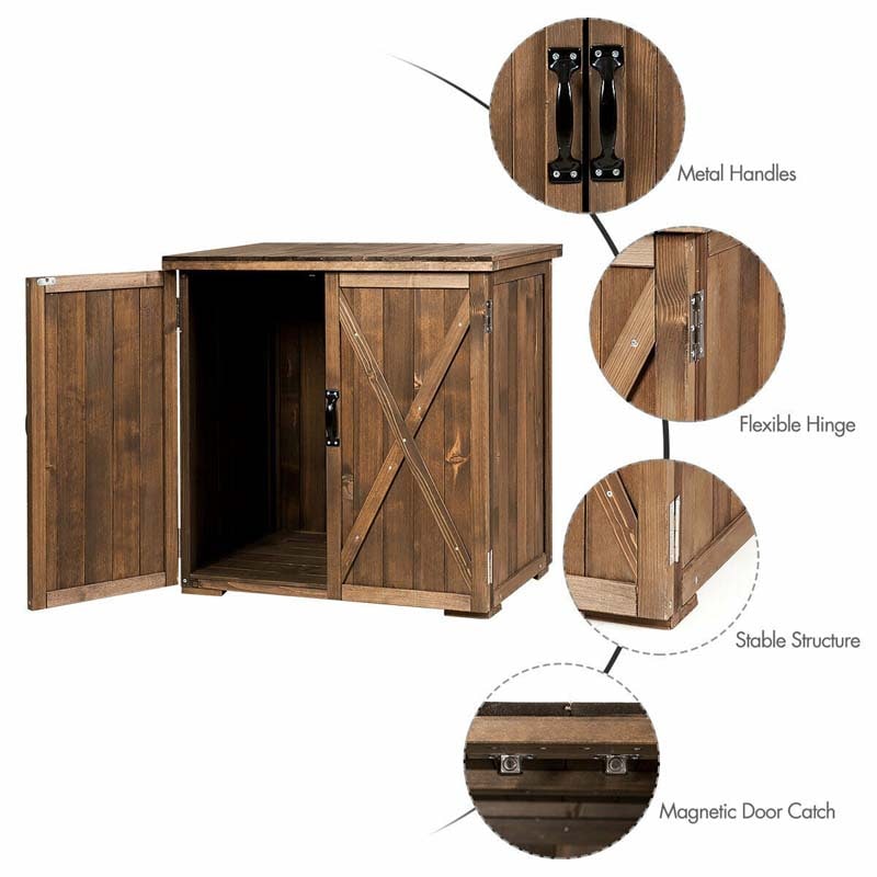 2.5 x 2 FT Outdoor Storage Cabinet with Double Doors, Wood Garden Shed, Outside Tool Shed