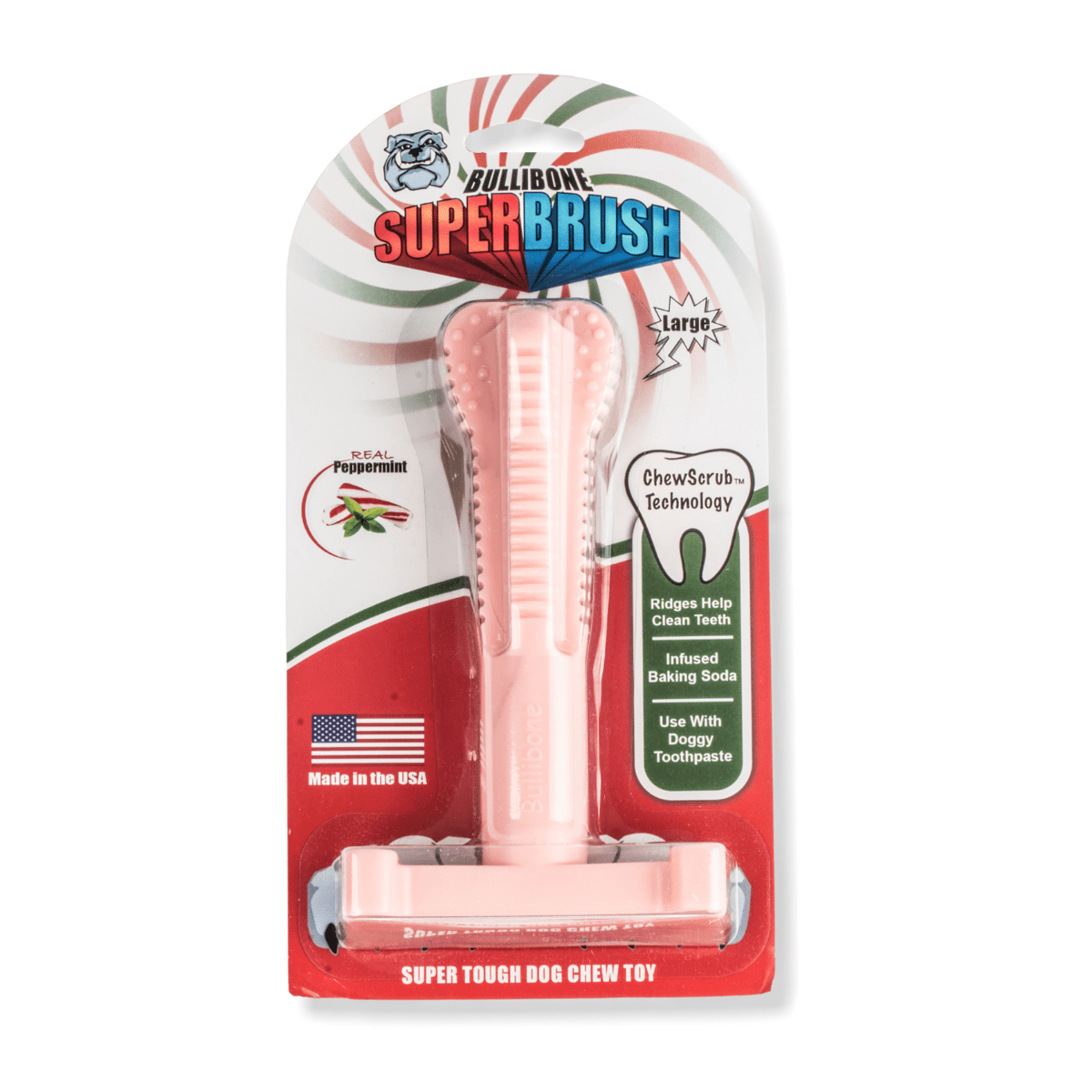 Bullibone Chew Dog Toys， Peppermint SuperBrush， Long Lasting Nylon - Single