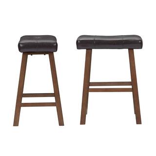 StyleWell Backless Saddle Seat Faux Leather Upholstered Counter Stool in Dark Brown (Set of 2) DP18027