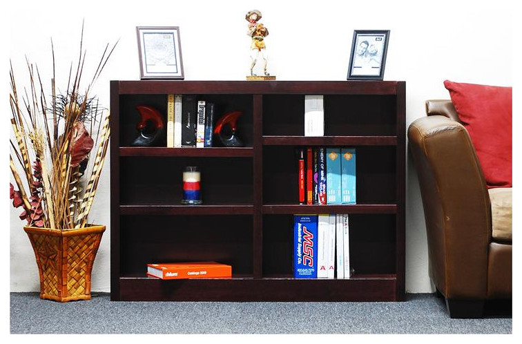 Bowery Hill Traditional 36 quotTall 6 Shelf Double Wide Wood Bookcase in Espresso   Transitional   Bookcases   by Homesquare  Houzz