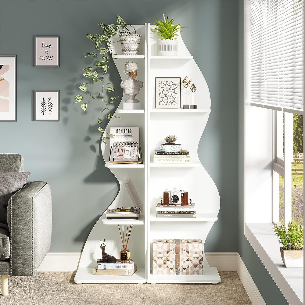 Corner Shelf Bookcase Bookshelf with Unique Shape for Living Room  Home Office