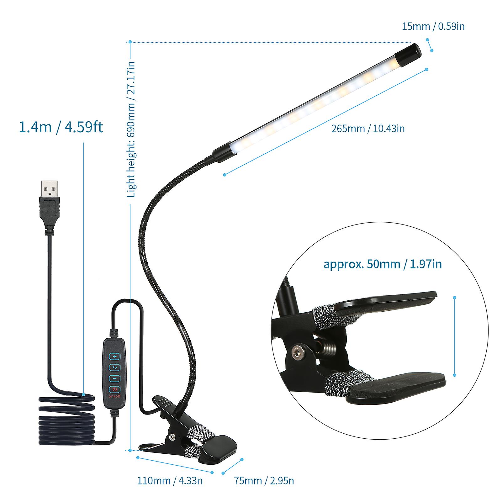 Leds Clip-on Desk Lamp Dimmable Reading Light 3 Lighting Modes and 10 Brightness Levels Flexible Lighting Angle For Bed Headboard Office Workbench No.26