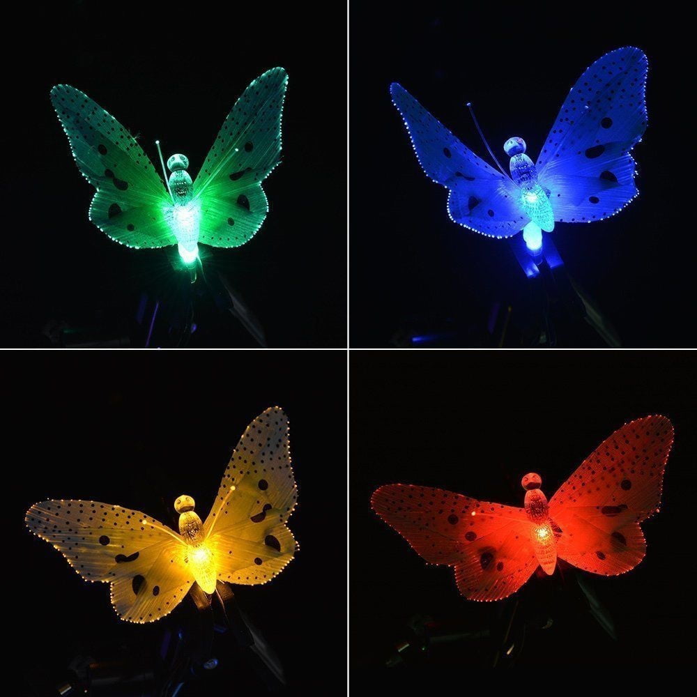 12Led Solar Power Light Butterfly Fiber Optic Fairy String Outdoor Garden Decor