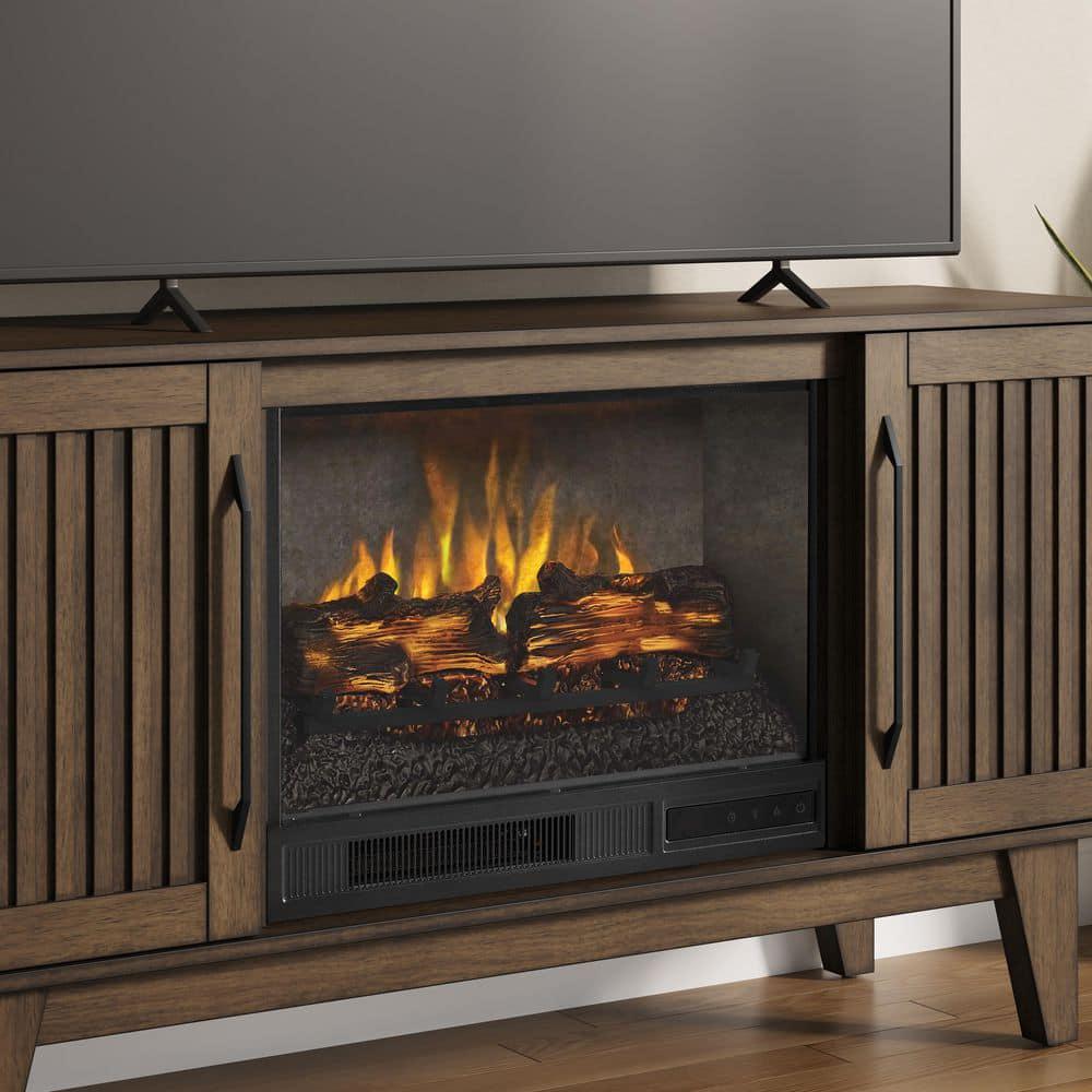 SCOTT LIVING ROSALIE 65 in Freestanding Media Console Wooden Electric Fireplace in Warm Brown Birch