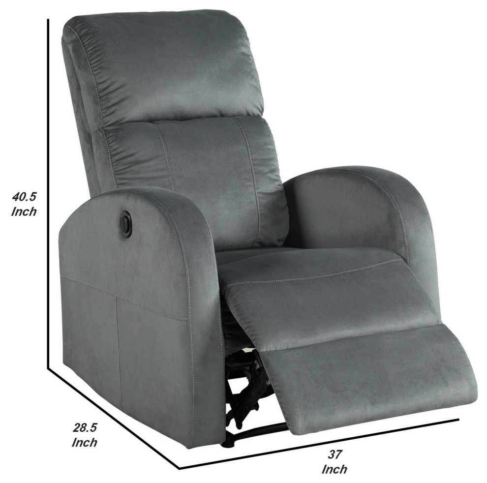 Benzara BM243356 Power Motion Recliner With Fabric Wrapping  ampCurved Arms  Gray   Transitional   Recliner Chairs   by Uber Bazaar  Houzz