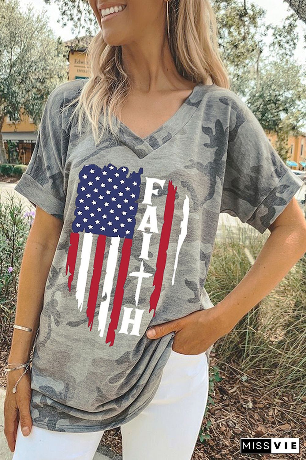 USA Flag Print Graphic Tees for Women Wholesale Short Sleeve T shirts Top