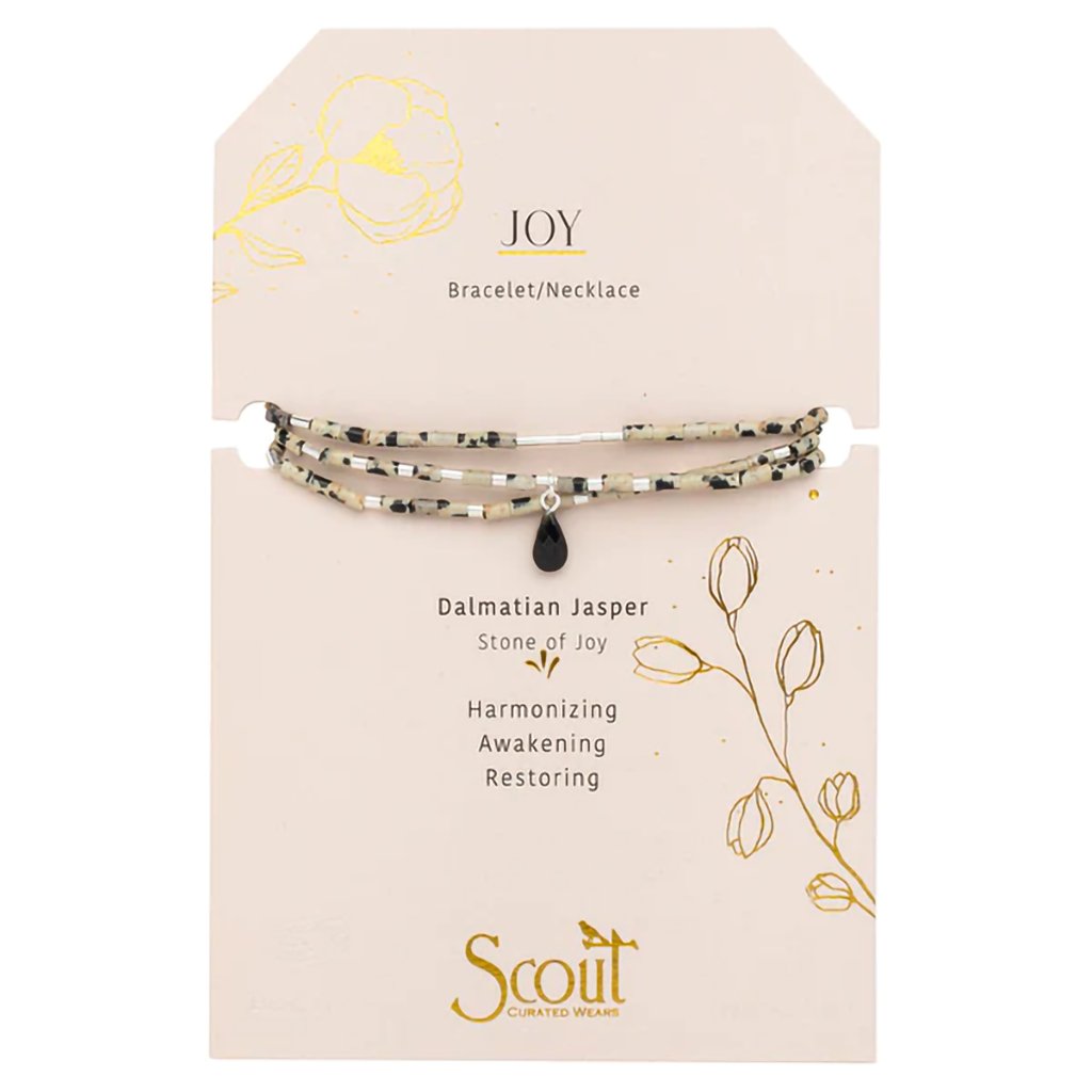 Scout Curated Wears  Teardrop Stone Wrap - Dalmatian Jasper/Obsidian/Silver - Stone of Joy