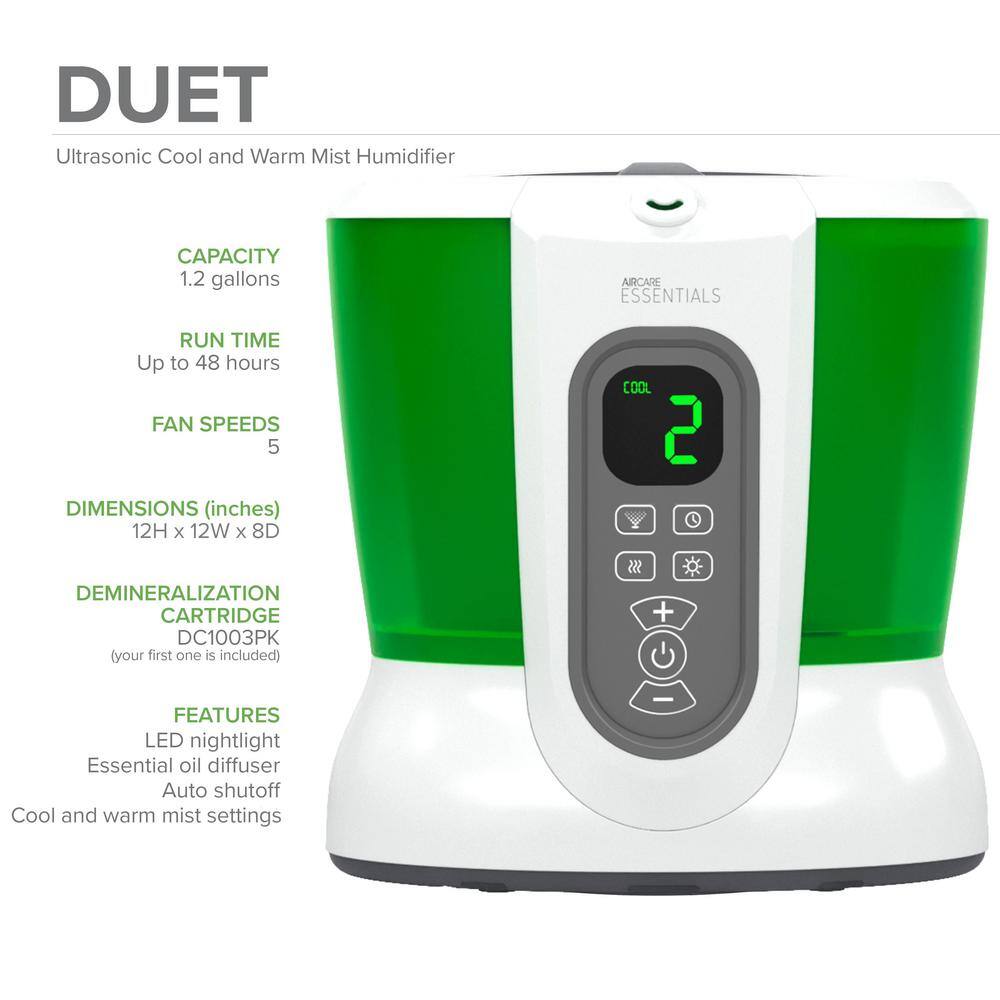 AIRCARE ESSENTIALS DUET 1.2 Gal. Ultrasonic Humidifier for 700 sq. ft. DU519DWHT-EC