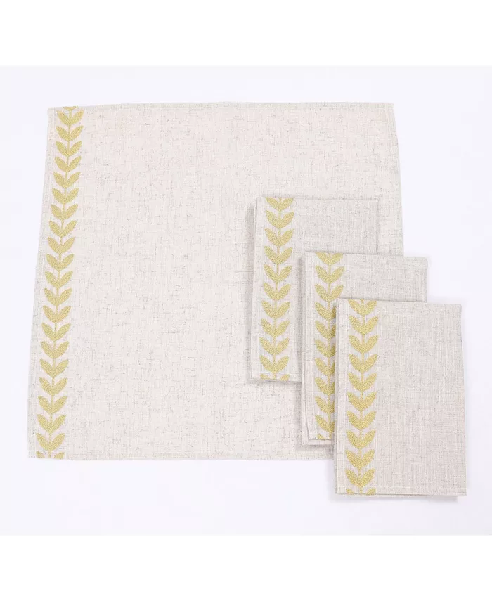 Manor Luxe Cute Leaves Crewel Embroidered Napkins 20 x 20 Set of 4