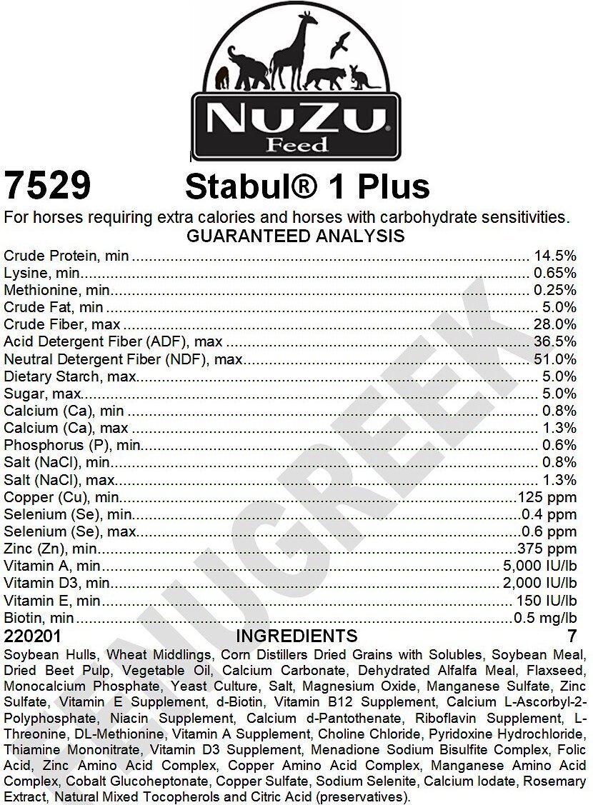 Stabul 1 Plus Fenugreek Low Sugar， Low Starch Horse Feed