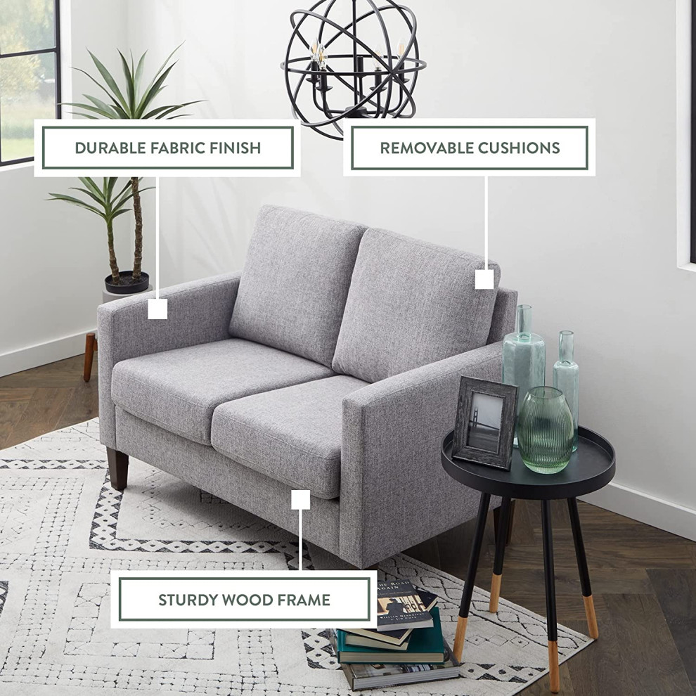 Modern Loveseat  Tapered Legs With Cushioned Seat and Track Arms   Traditional   Loveseats   by Declusia  Houzz