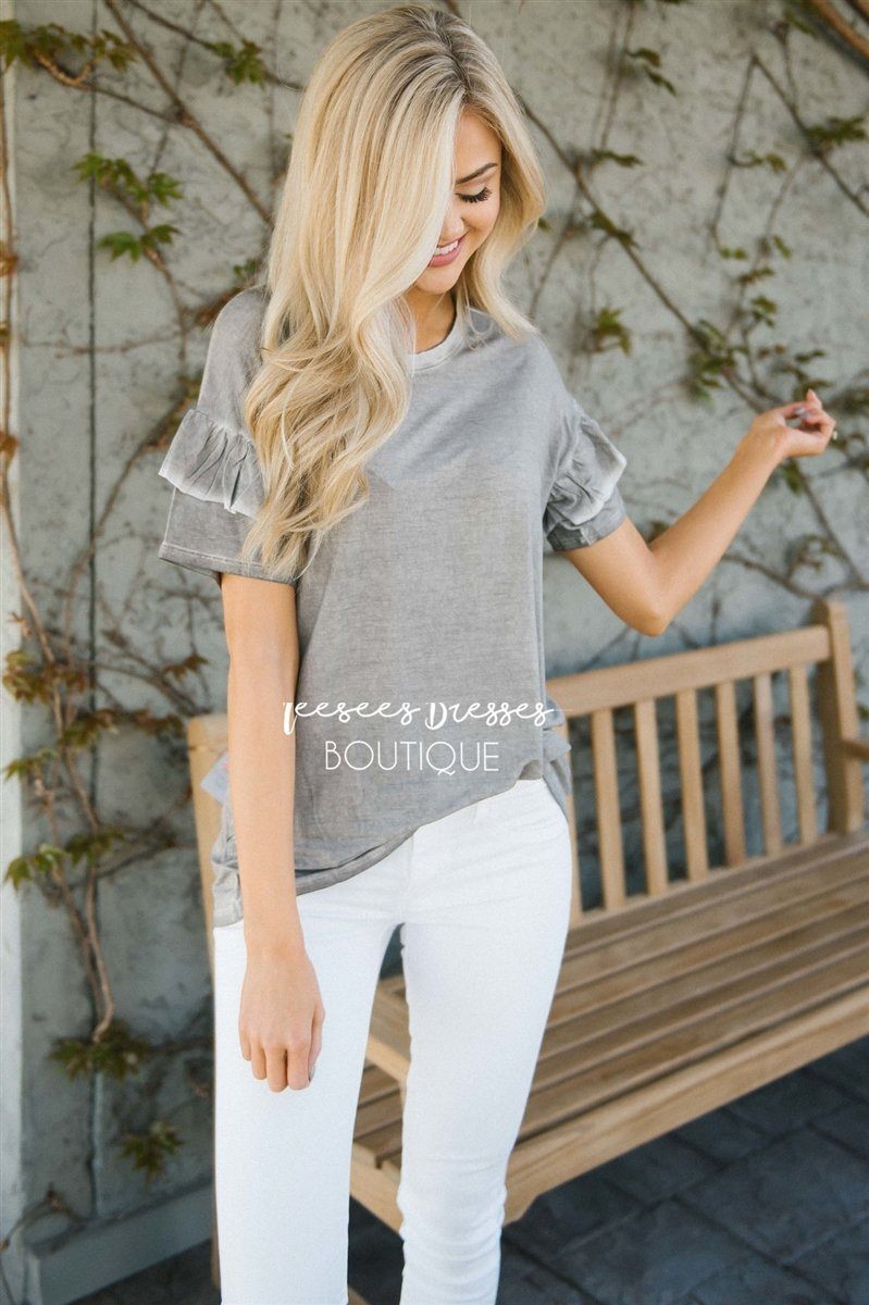 Double Ruffle Sleeve Scoop Neck Top