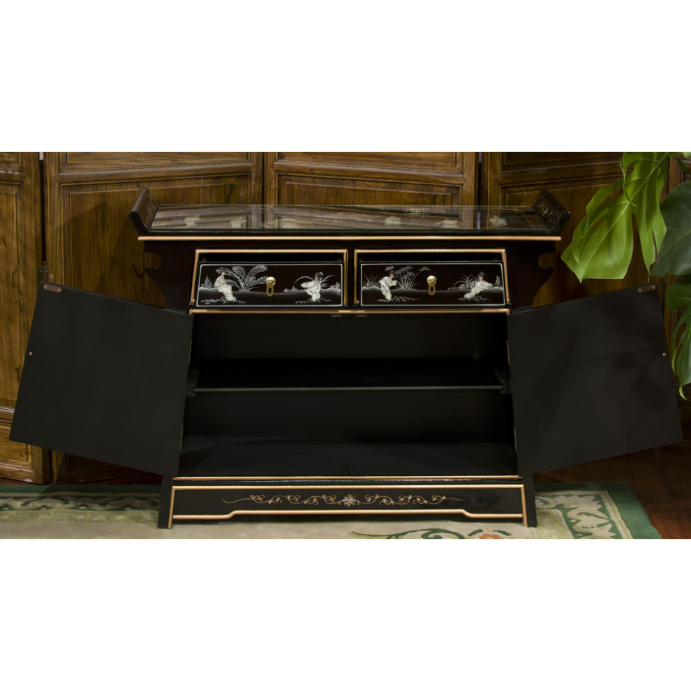 Black Lacquer Mother of Pearl Motif Oriental Altar Style Cabinet   Asian   Accent Chests And Cabinets   by China Furniture and Arts  Houzz