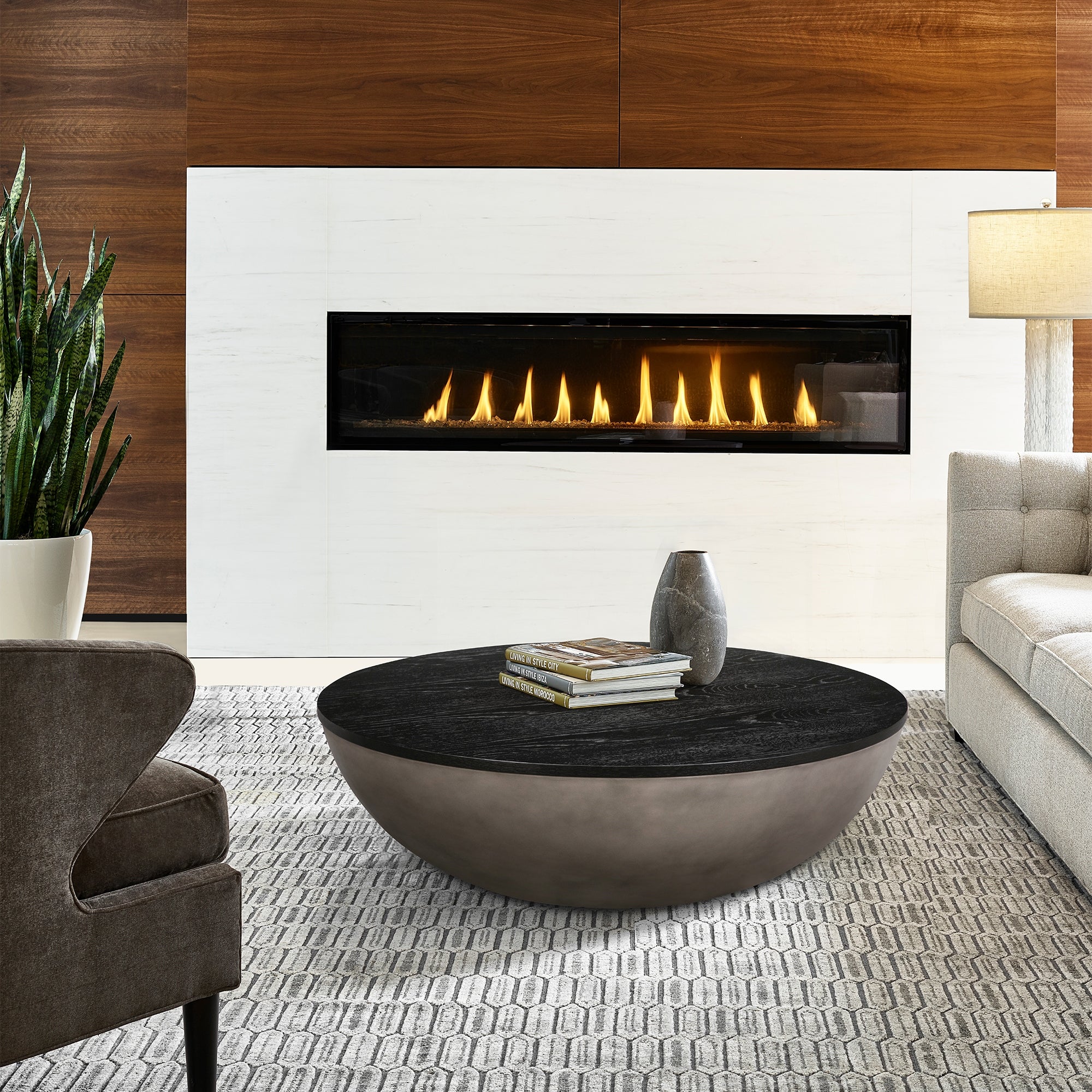 Melody Round Coffee Table in Concrete and Brushed Oak Wood