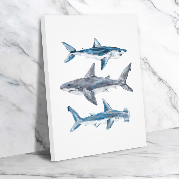 Americanflat Animal Minimalist Painted Shark Trio 1 By Jetty Home Wrapped Canvas