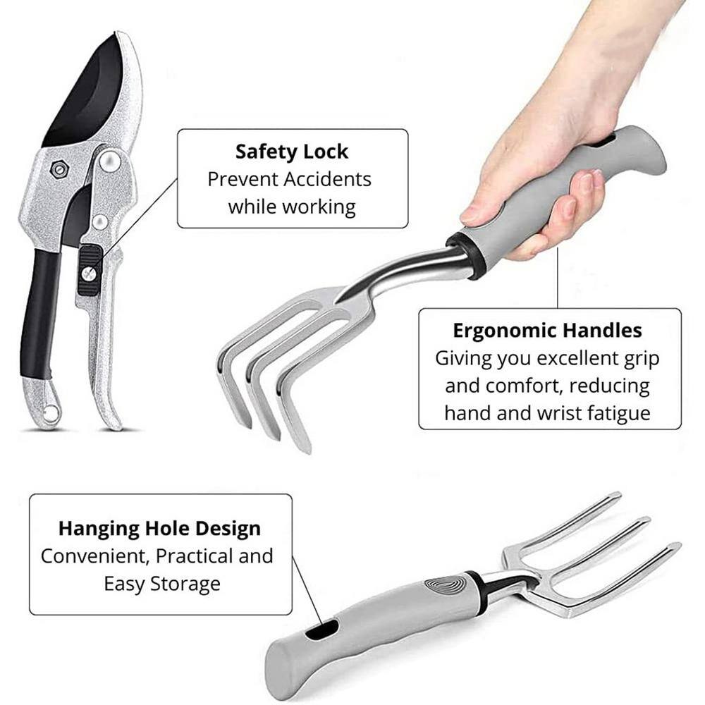 9-Piece Stainless Steel Heavy-Duty Aluminum Hand Tool Kit (Silver) Garden Tool Set B09D7YTS87