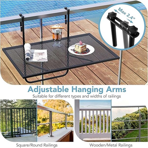 Balcony Railing Hanging Folding Table Plant Stand w/ Adjustable Hooks