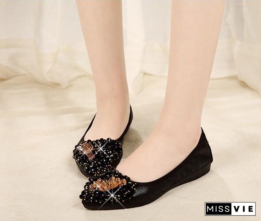 Woman Sequined Flat Shoes Elegant Rhinestone Fashion Foldable Flats