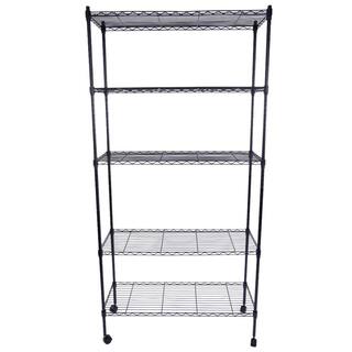 Karl home Black 5-Tier Metal Freestanding Garage Storage Shelving Unit with Wheels (13.78 in. W x 65 in. H x 35.43 in. D) 302992573365