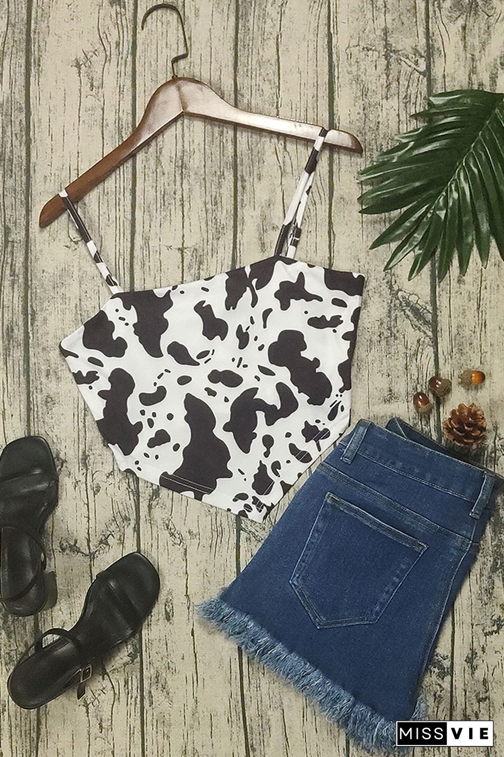 Cow Print Irregular Slip Tank Top