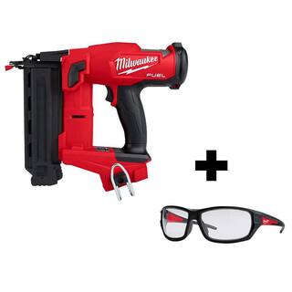 MW M18 FUEL 18-Volt 18-Gauge Lithium-Ion Brushless Cordless Gen II Brad Nailer and Clear Performance Safety Glasses 2746-20-48-73-2020